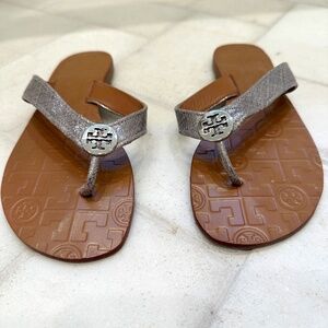 Tory Burch Silver Thora Silver Leather Sandals size 6
